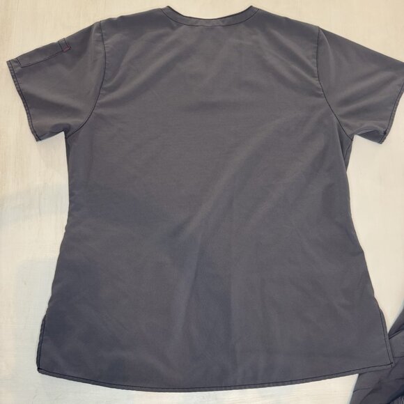 Carhartt Force Scrub Shirt Top Women's Large Multi Pocket V-Neck Gray With Pink - Picture 6 of 8